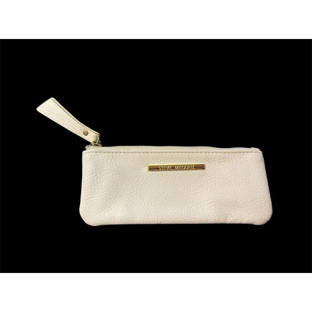 Steve Madden Slim White Clutch Purse Pencil Case 3.25” Length x 7” Width